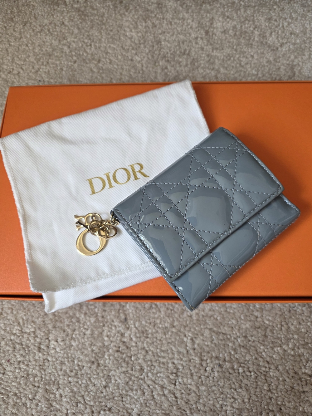 Lady Dior Lotus Patent Quilted Wallet